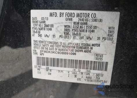 2013 Ford Edge Limited из США, поврежденный, VIN 2FMDK3KC9DBB91096